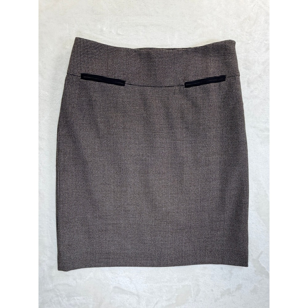 LOFT Black and Brown Houndstooth Pencil Skirt 0 Excellent